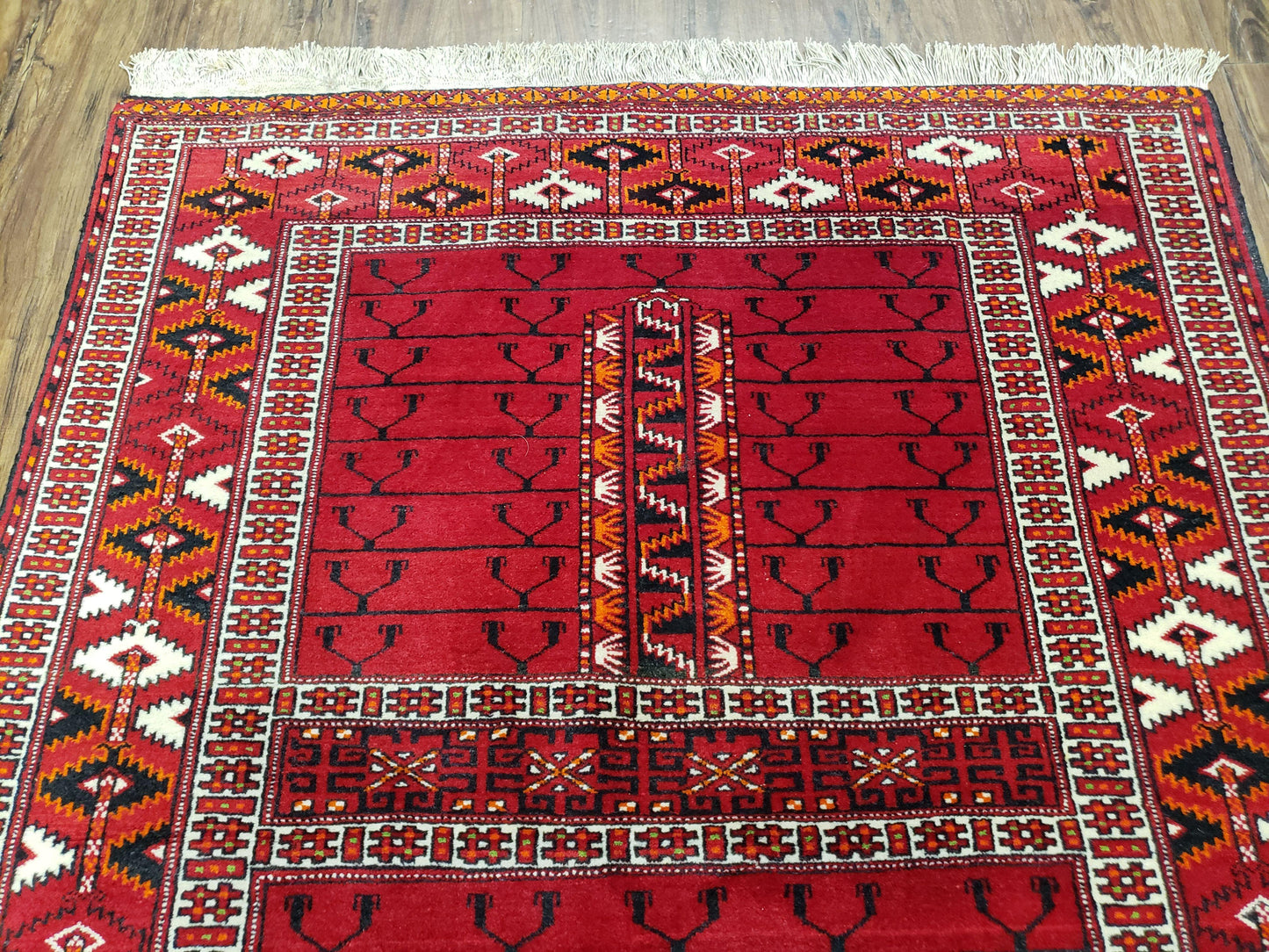 Turkoman Rug Antique 4x5 Handmade Wool Red Tribal Persian Tekkeh Ersari