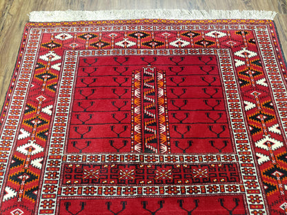 Turkoman Rug Antique 4x5 Handmade Wool Red Tribal Persian Tekkeh Ersari