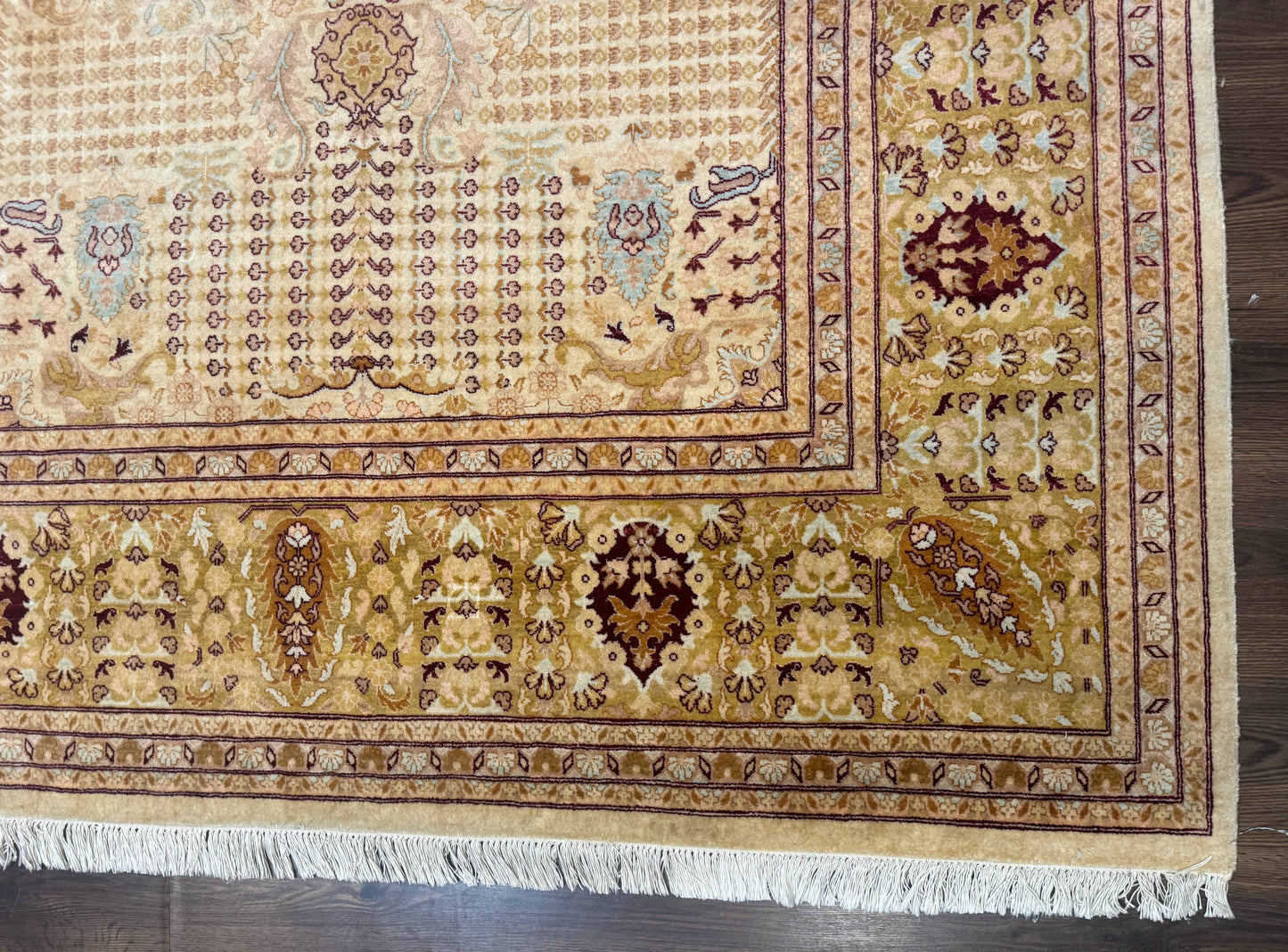 Pakistani Carpet 9x12, Finely Hand Knotted 270 KPSI, Cream, Allover Pattern