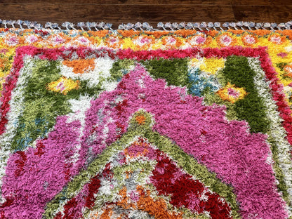 Colorful Shag Rug 8x10 Wool Area Rug In Fuchsia And Multicolor Vintage Power Loomed