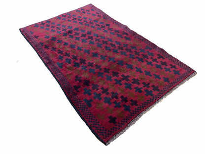 Balouchi Rug Vintage Handmade Tribal Wool Rug Red Beige 2 Feet 10 Inches By 4 Feet 8 Inches