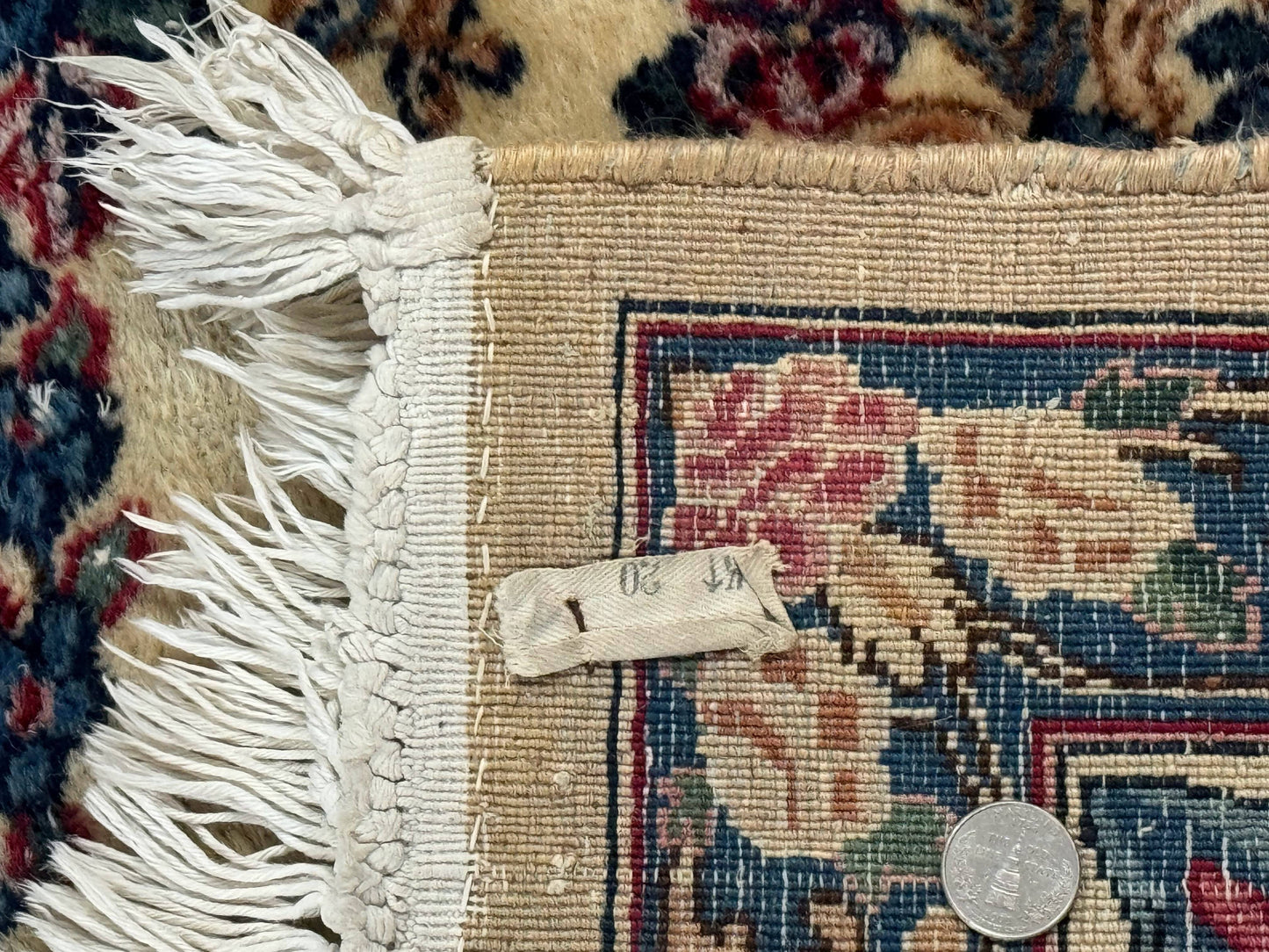 Persian Kerman Rug 4x4 Square Ivory Blue Pink Handmade 225 KPSI