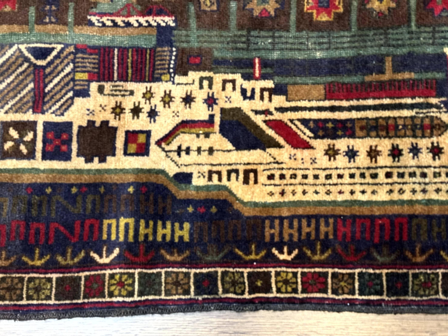 Balouch Rug 3x5 Afghan City Pictorial Hand Knotted Wool Carpet