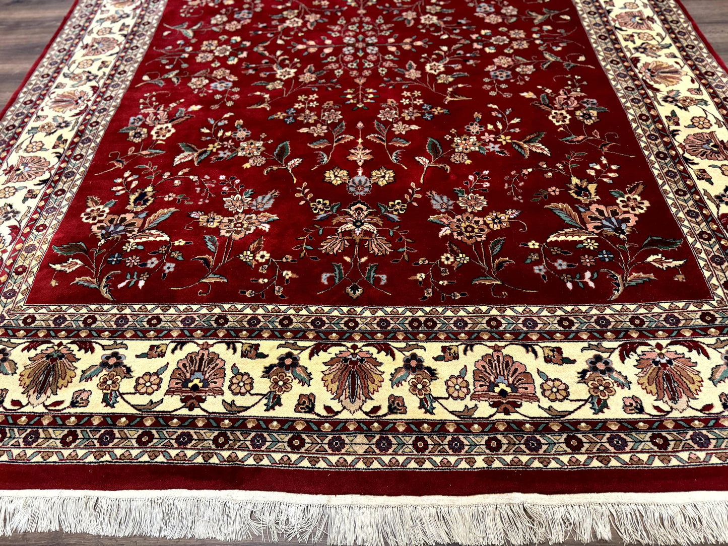 Indo Persian Rug 8x10, Red and Cream, Floral, Pande Cameron