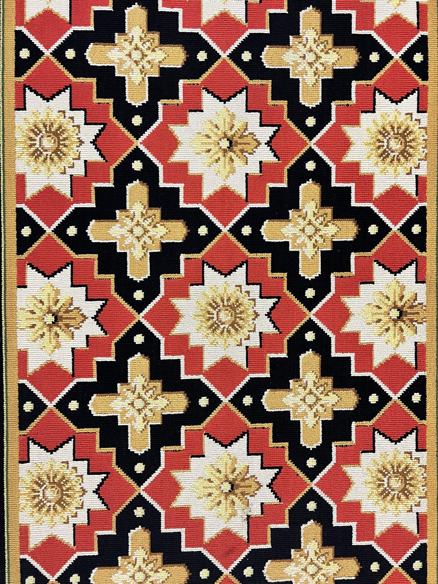 Vintage Runner Rug Long Hallway Wool Panel Design Red Black Ivory Tan European Style