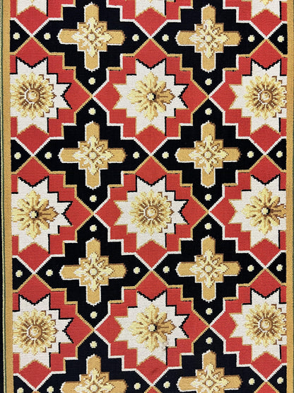 Vintage Runner Rug Long Hallway Wool Panel Design Red Black Ivory Tan European Style