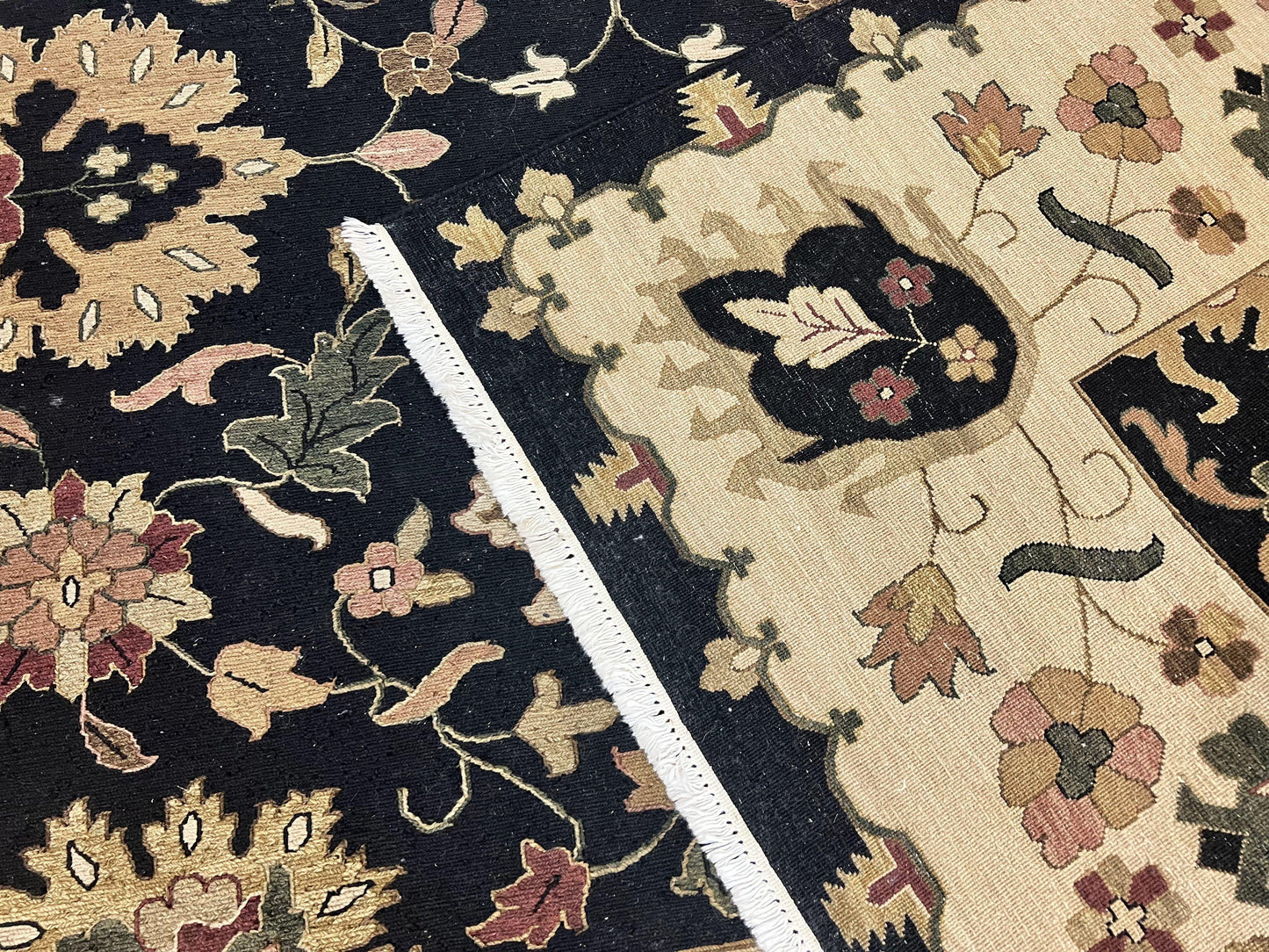 Indo Persian Wool Rug 10x14 Handmade Mahal Flatweave Floral Carpet