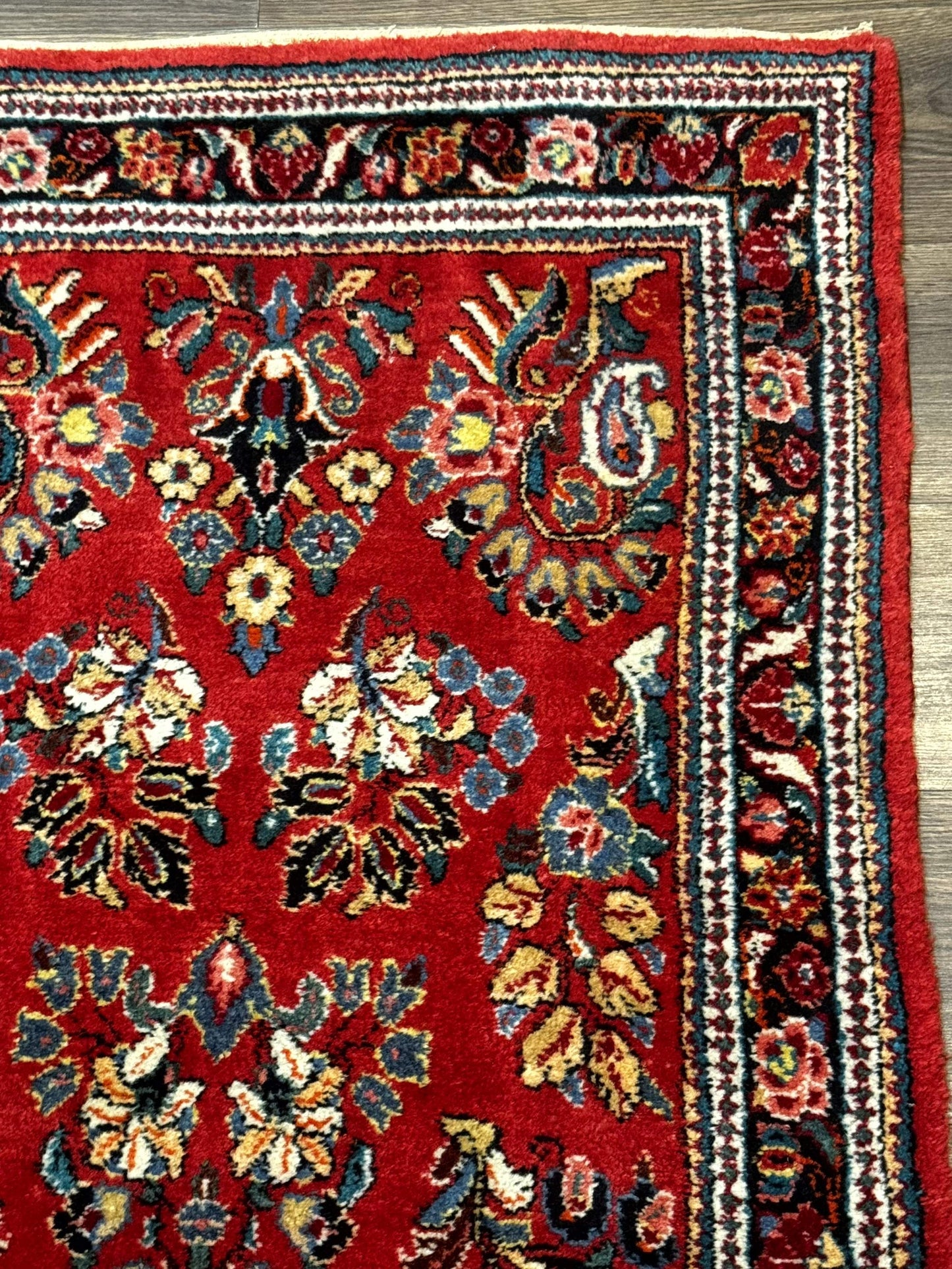 Persian Sarouk Runner Rug 3x12, Red Floral 3 x 12ft Runner, Vintage, Wool