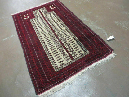 Antique Turkoman Balouchi Khamseh Prayer Rug Hand Knotted 3x5 Wool