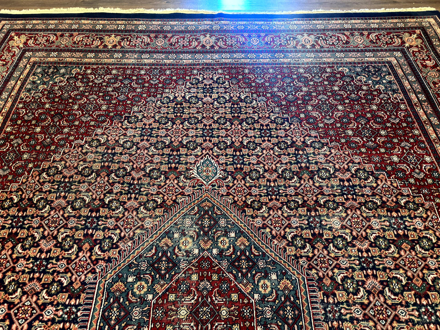 Indo Persian Bidjar Rug 9x12 Wool Handmade Carpet Dark Blue