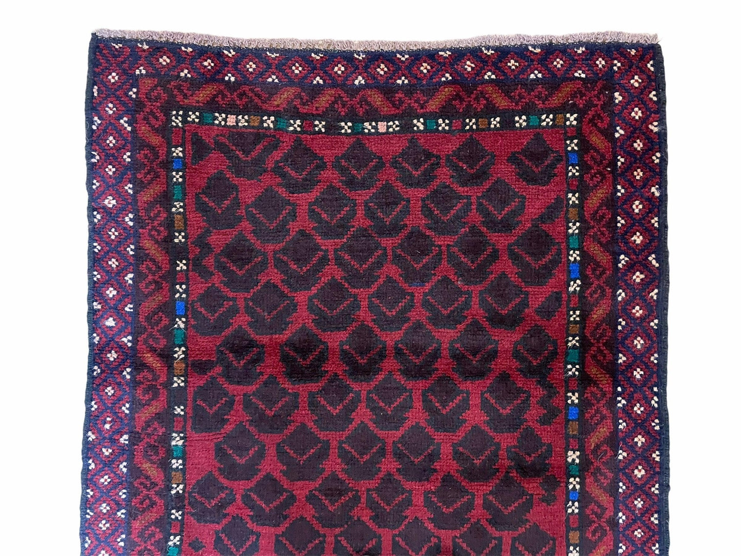 Balouchi Rug Vintage Handmade Wool Afghan Area Rug Red Blue 2 Ft 8 In By 4 Ft 6 In