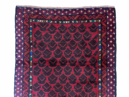 Balouchi Rug Vintage Handmade Wool Afghan Area Rug Red Blue 2 Ft 8 In By 4 Ft 6 In