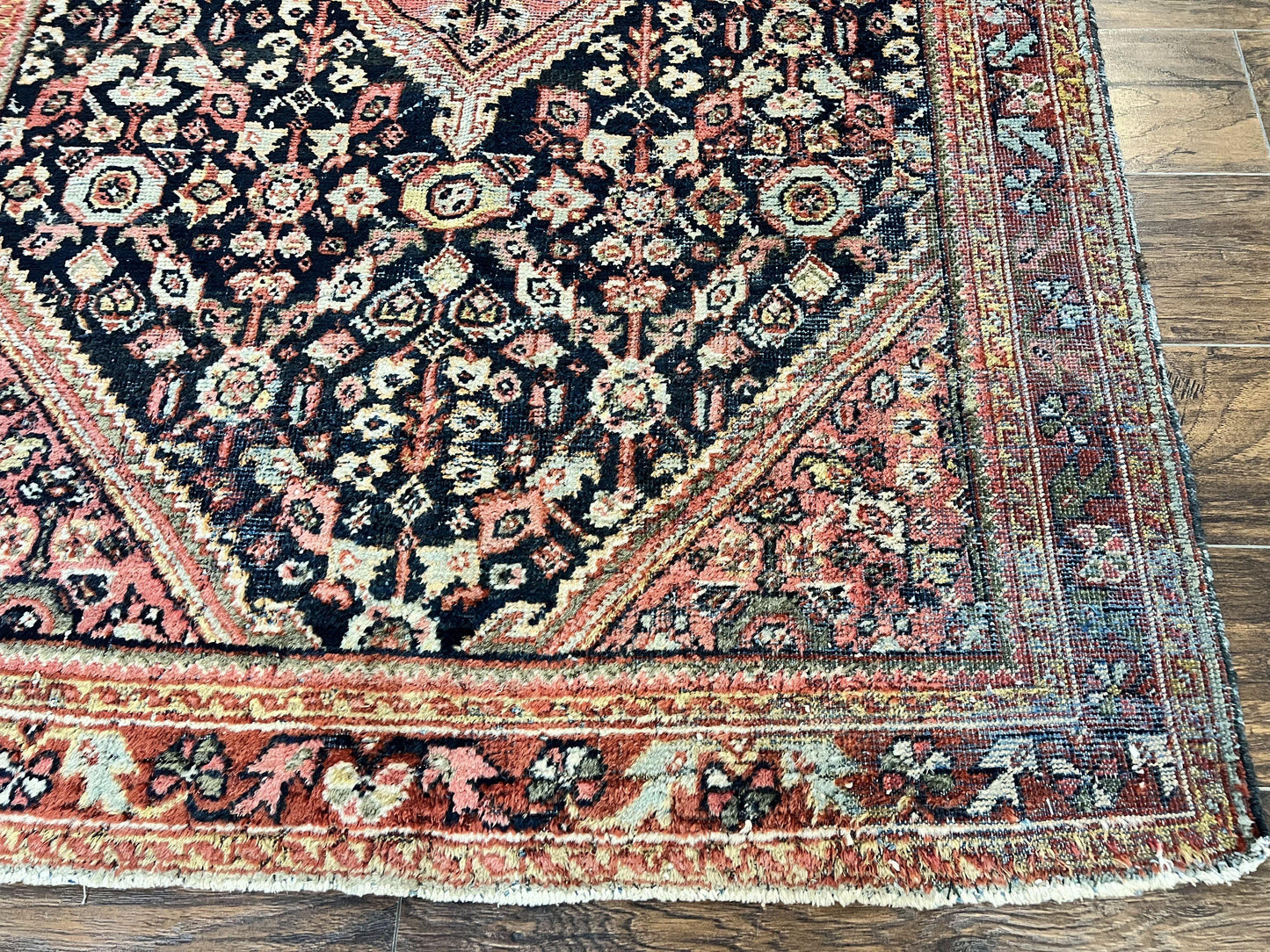 Persian Mahal Rug Antique Hand Knotted Wool Geometric Medallion 4x7