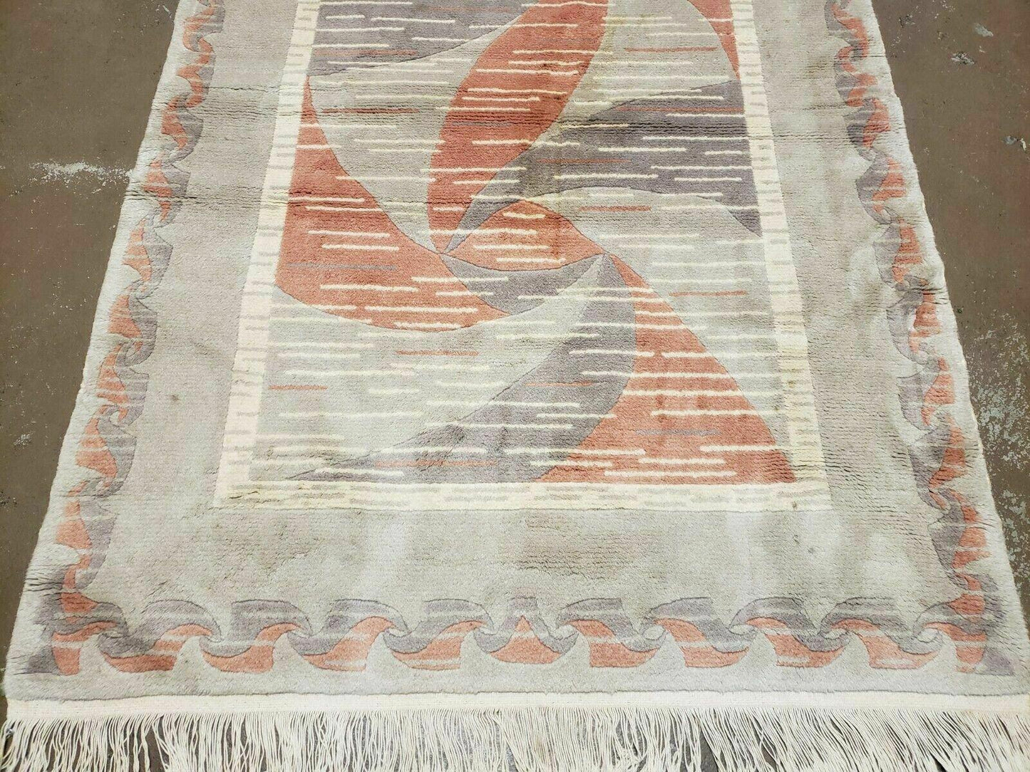 Handmade Chinese Accent Rug 3x5 Silk On Cotton Abstract Contemporary Design Beige And Orange
