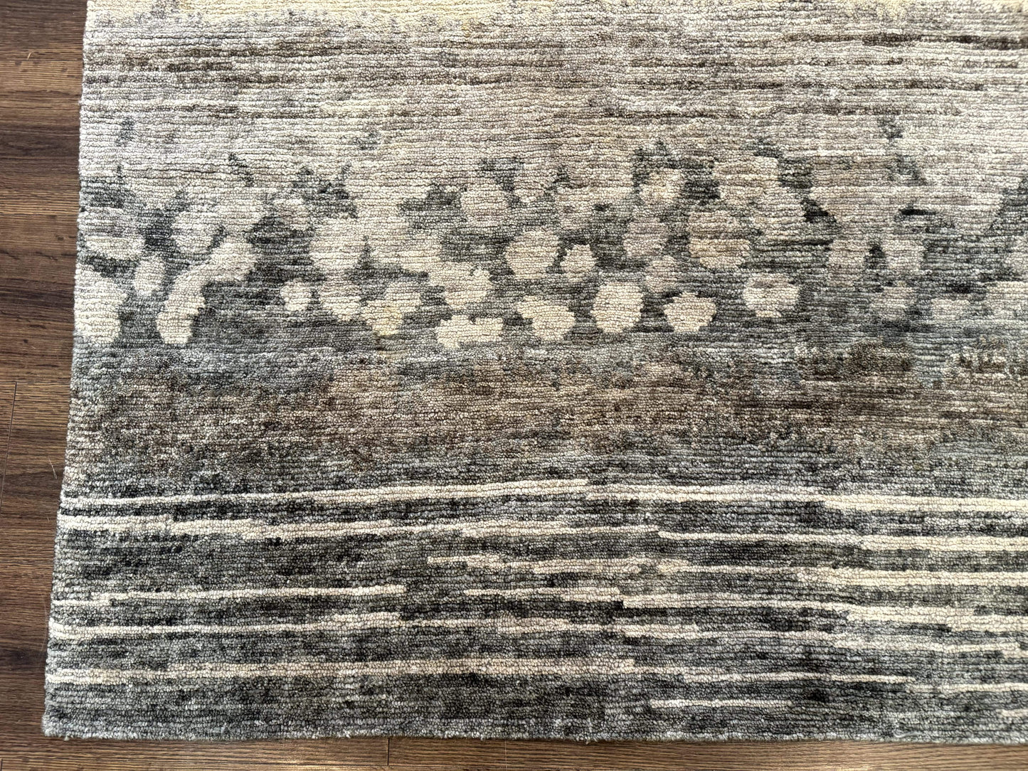 Modern Tibetan Wool Rug 8x10, Abstract, Contemporary, Handmade, Gray, Stripes