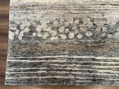 Modern Tibetan Wool Rug 8x10, Abstract, Contemporary, Handmade, Gray, Stripes