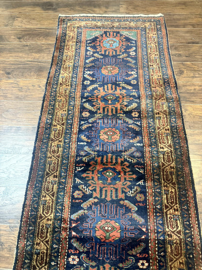 Antique Persian Sarab Runner 3x17, Blue Persian Runner Rug, Long Handmade Wool Carpet for Hallway, Rare, Tribal