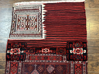 Persian Tribal Nomadic Saddle Cover Rug, Antique, Handmade, Wool, Red Ivory Black, Collectible, Shashavan