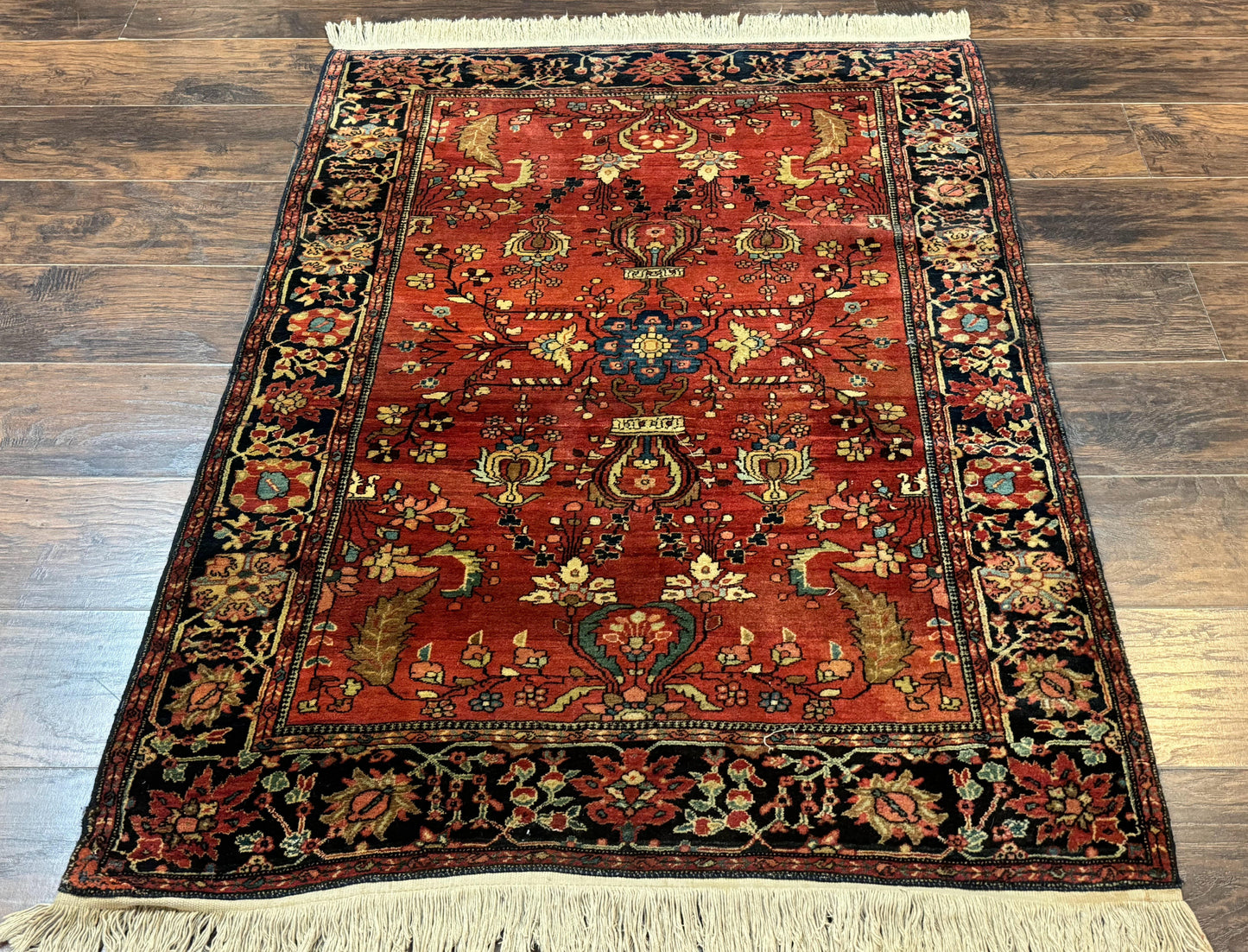 Persian Sarouk Rug Antique Farahan Style 3ft6in x 5ft Red Floral Traditional Wool 210 KPSI