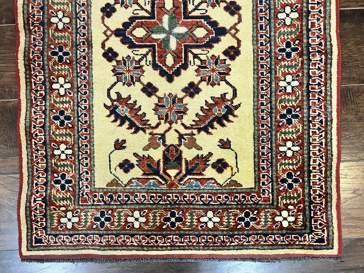 Afghan Heriz Runner Rug 2.9 x 12, Vintage Hand Knotted Persian Carpet for Hallway, 12ft Runner, Wool, Cream