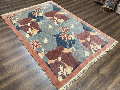 Modern Tibetan Rug Hand Knotted Wool Carpet 6x8 Multicolor Floral Abstract Pattern