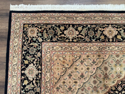 Sino Persian Rug 8x10, Herati Mahi Pattern, Fine 170 KPSI, Black, Wool and Silk Highlights