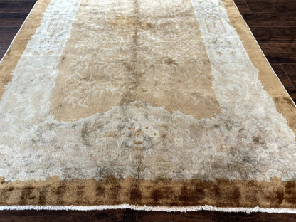 Peking Rug 5x7 Vintage Chinese Wool Carpet Golden Tan Hand Knotted Traditional
