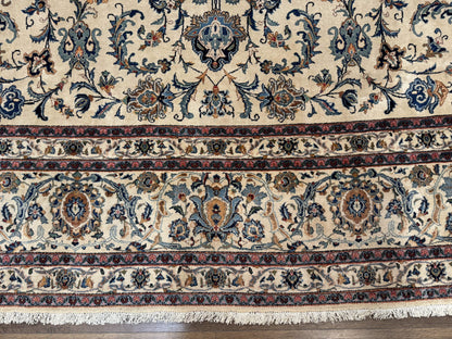 Persian Kashan Rug 10x14, Bone - Beige and Blue, Allover Pattern, Traditional Persian Carpet, Fine 260 KPSI