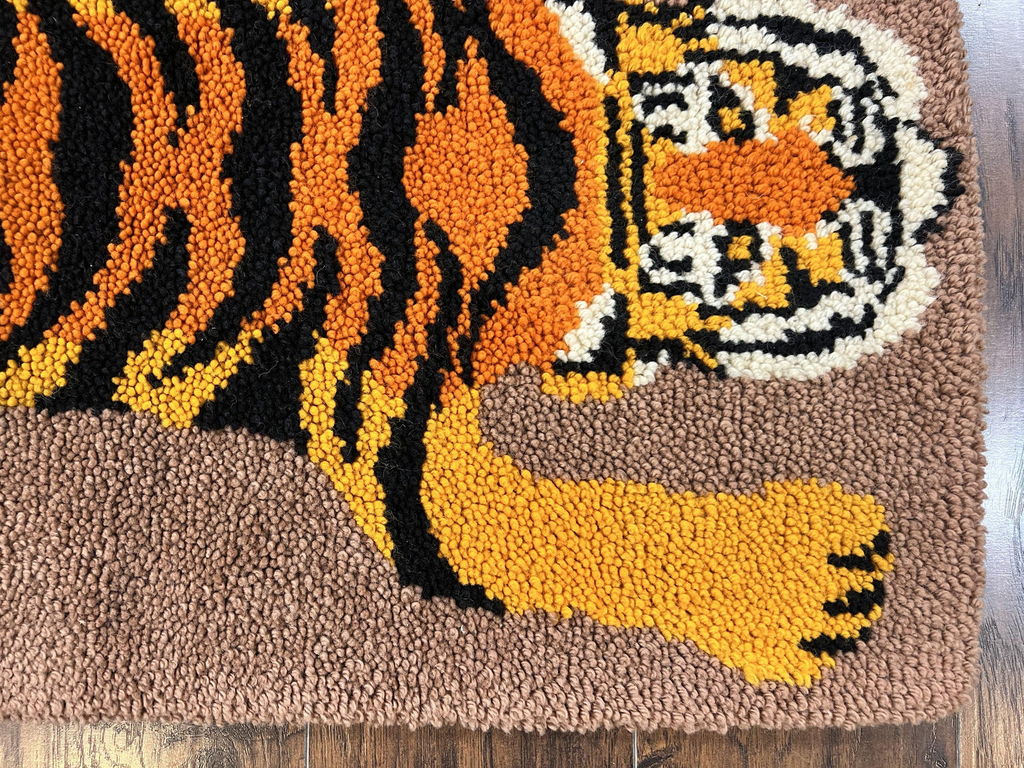 Small Hooked Rug 2x3, Tibetan Tiger Design, Wool, Unique Hooked Rug, Vintage