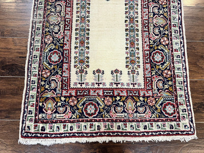 Turkish Prayer Rug Two Point Five By Four Vintage Wool Hand Knotted Ivory Carpet