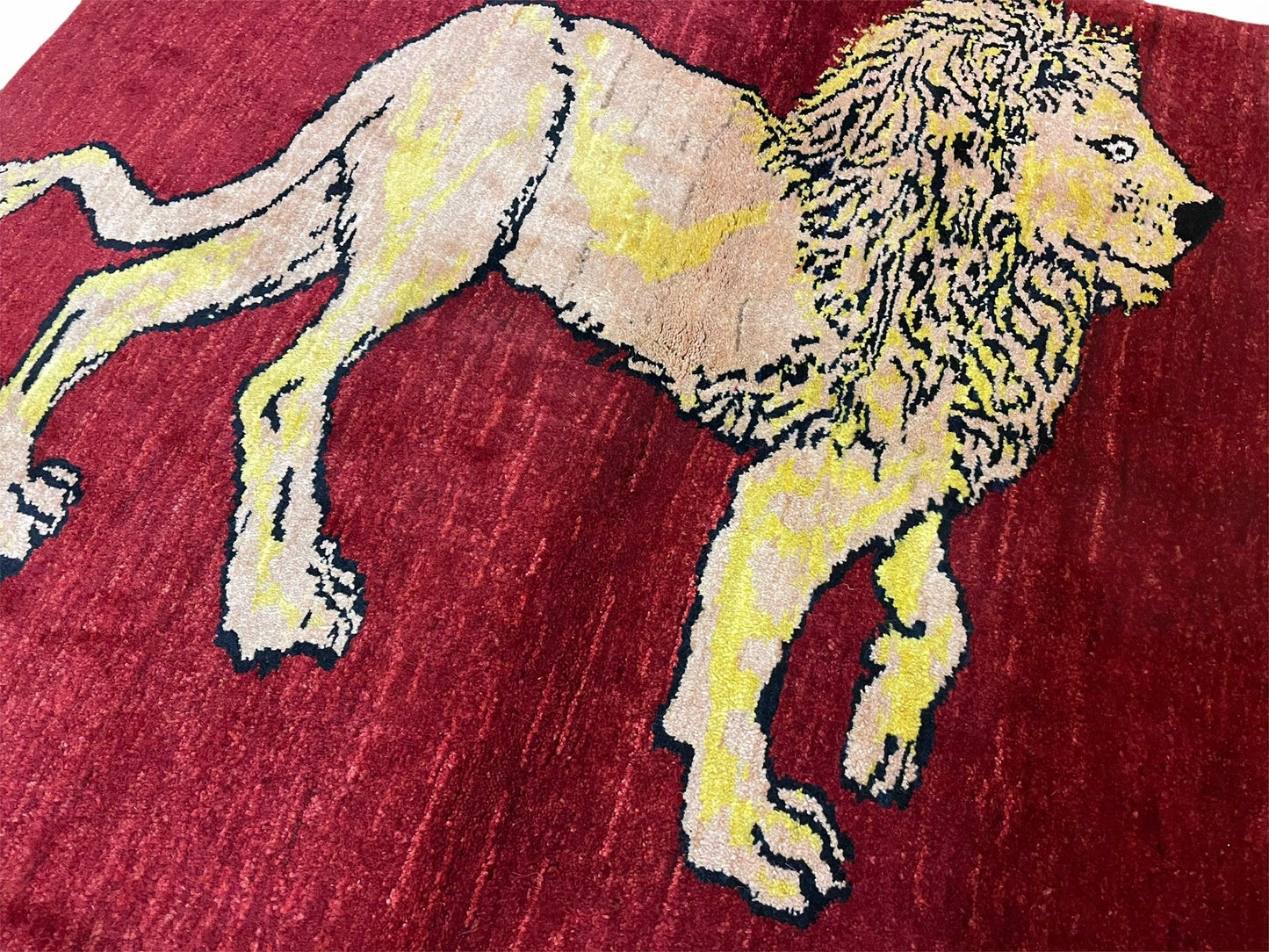 Handmade Wool Rug 3x5 Hand Knotted Lion Design With Veggy Dyes New Vintage