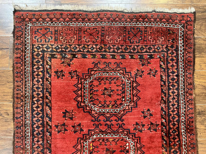 Afghan Rug 3x6 Handmade Wool Semi Antique Tribal Red Beshir Carpet