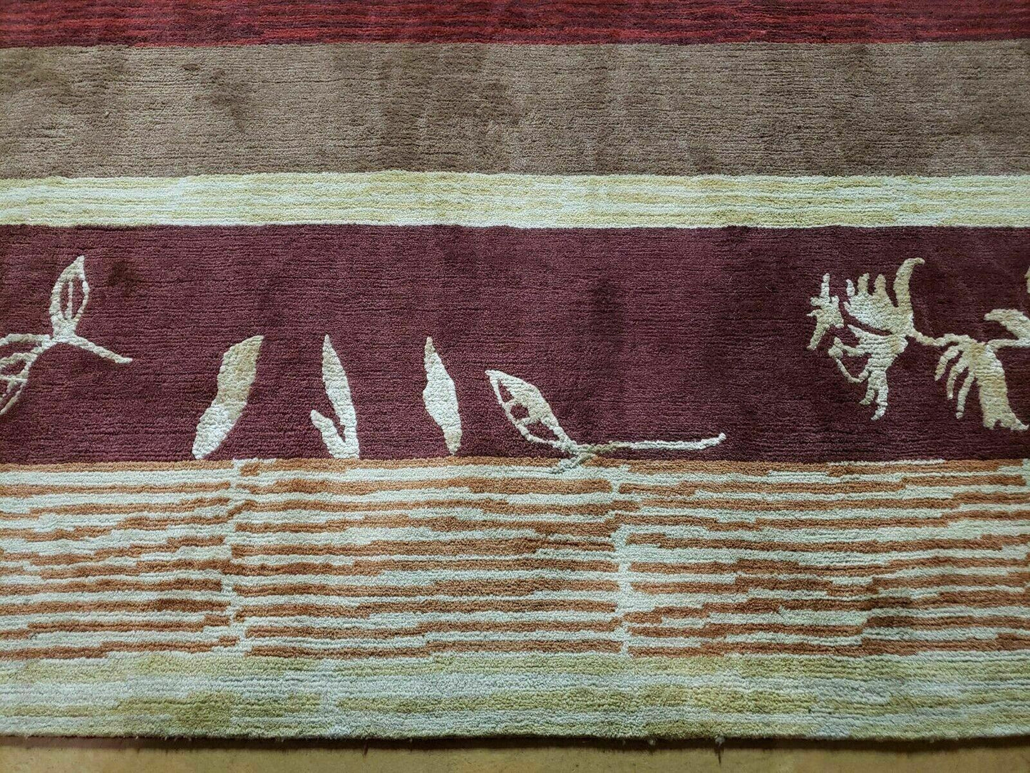 Tibetan Wool Rug Hand Knotted 8x11 Floral Design Modern Contemporary Decor