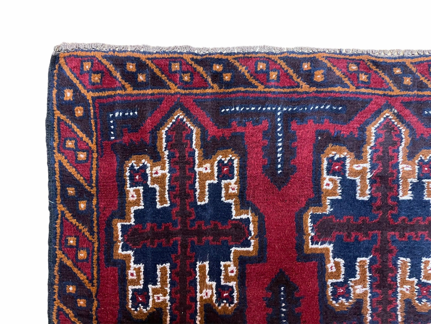 Balouchi Rug Vintage Handmade Tribal Wool Afghan Rug 2 Ft 7 In By 4 Ft 6 In Red Blue