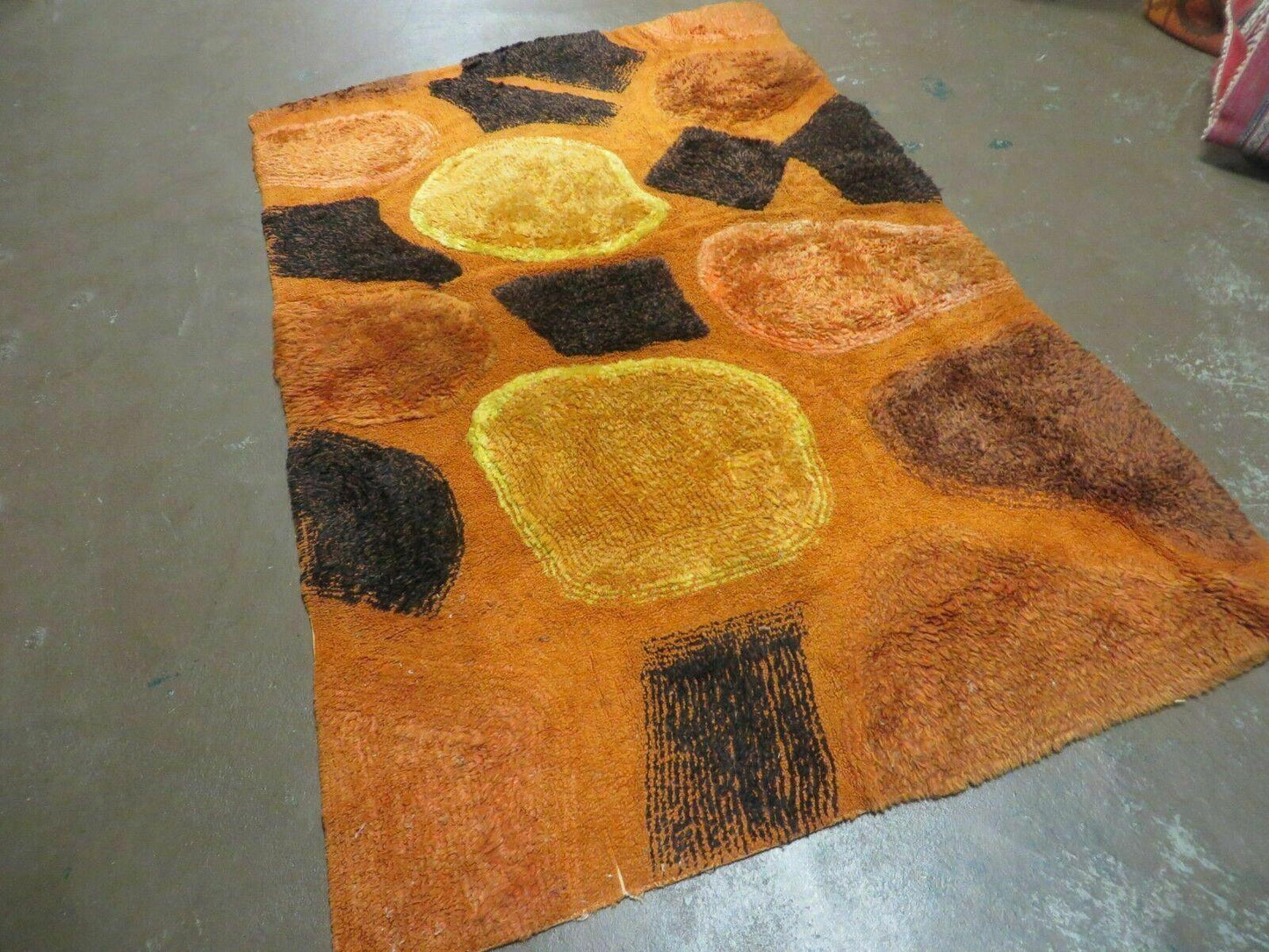 Handmade Wool Hooked Rug Abstract Modern Design 44 By 70 Inches From 1970s