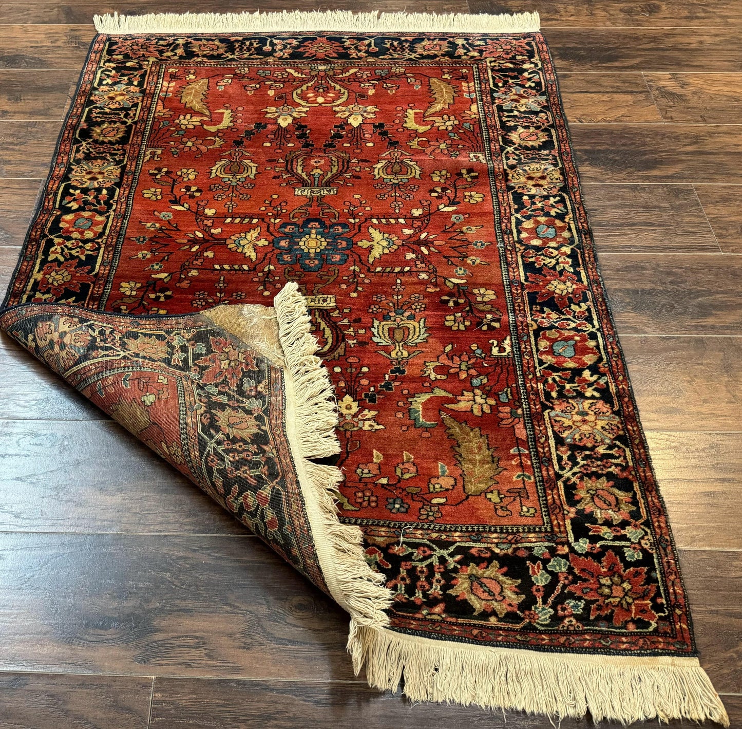 Persian Sarouk Rug Antique Farahan Style 3ft6in x 5ft Red Floral Traditional Wool 210 KPSI