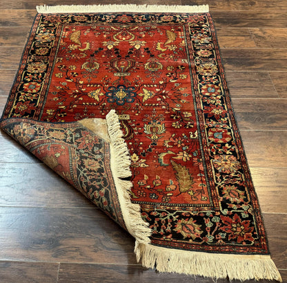 Persian Sarouk Rug Antique Farahan Style 3ft6in x 5ft Red Floral Traditional Wool 210 KPSI
