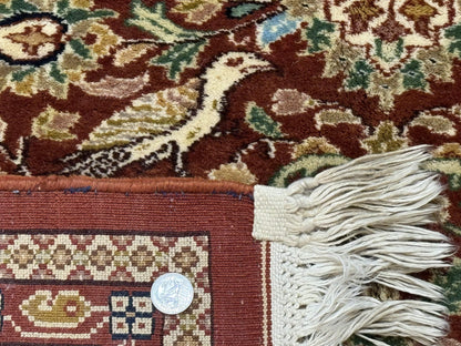 Tree Of Life Kashmiri Rug 6x9 Indian Wool Hand Knotted Rust Red Cream Animal Pictorials