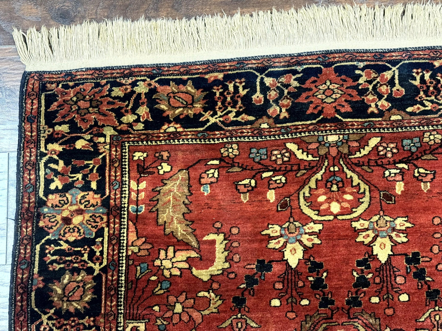 Persian Sarouk Rug Antique Farahan Style 3ft6in x 5ft Red Floral Traditional Wool 210 KPSI