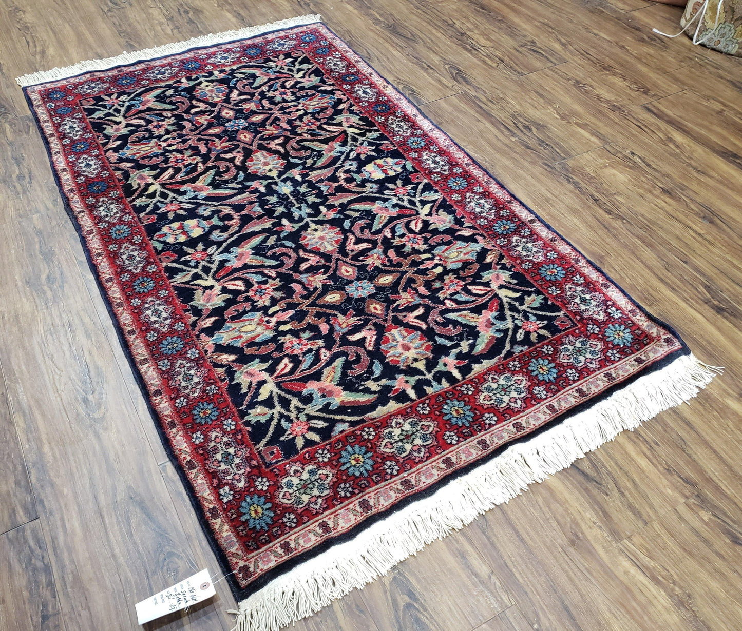Antique Persian Sarouk, Wool, Hand-Knotted, Blue & Red, 3'1" x 5'3"