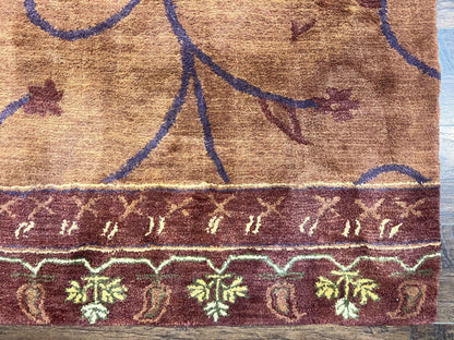 Vintage Hand Tufted Wool Silk Rug 5x8 Rust And Maroon Area Carpet