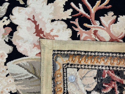 Palace Size Needlepoint Rug 13x17, Extra Large Wool Floral Handmade Carpet, European Design, Botanical