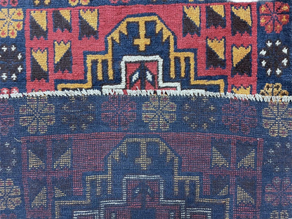 Baluchi Wool Rug Vintage Handmade Afghan 3 By 4.3 Feet Tribal Art