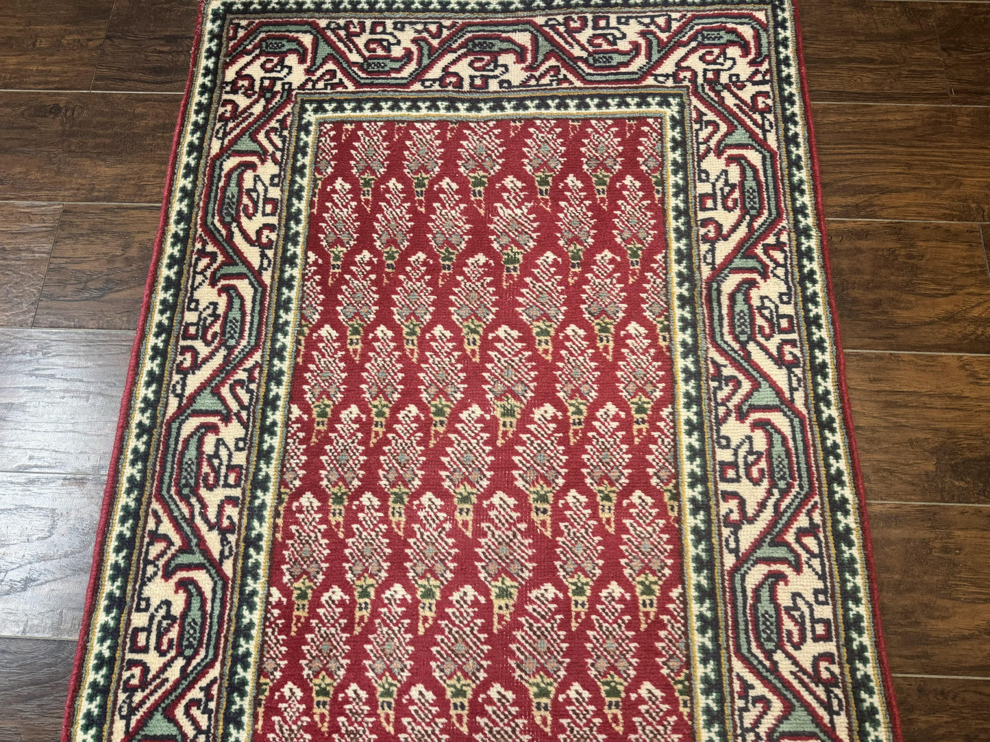 Persian Tabriz Runner Rug 3x16, Paisley Boteh Design, Red and Cream, Rug for Hallway, 16ft Wool Runner