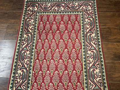 Persian Tabriz Runner Rug 3x16, Paisley Boteh Design, Red and Cream, Rug for Hallway, 16ft Wool Runner