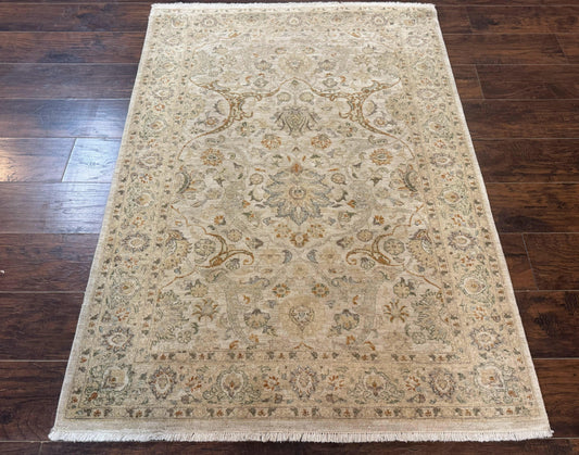 Persian Rug 4x6 Handmade Beige Vintage Wool For Modern Home