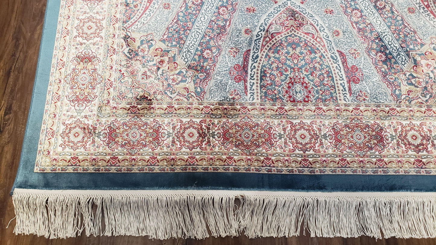 Bamboo Silk Rug 4x6 Light Blue Beige Oriental Medallion Pattern