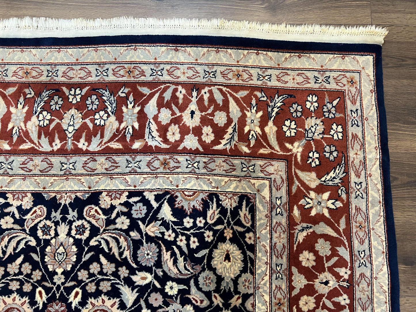 Indo Sarouk Rug 6x9, Vintage Indian Persian Rug, Wool Oriental Carpet, Navy Blue Red Allover Floral Rug, Traditional Very Fine Rug, Area Rug