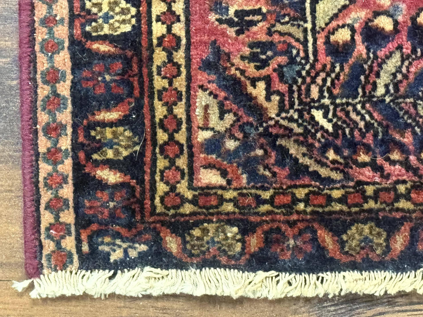 Antique Persian Sarouk Rug 2x2 Ft Wool Red