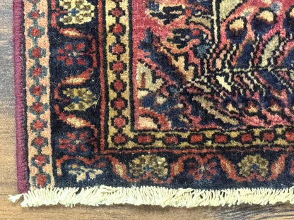 Antique Persian Sarouk Rug 2x2 Ft Wool Red